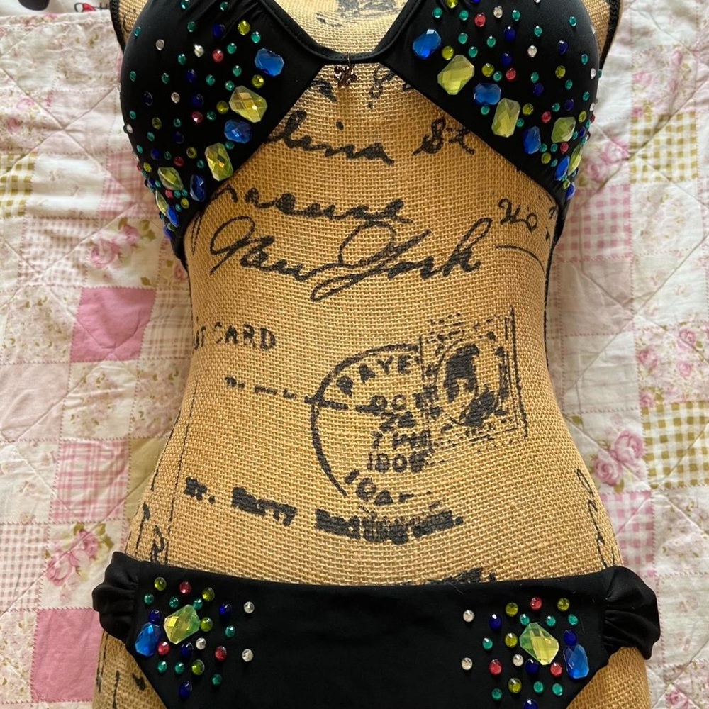Black Bikini with Colorful Gem Accents